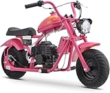 HOVER HEART Gas Mini Chopper Bike, DB004 Model 49.4 CC 2-Stroke Kids Dirt Bike with Big Headlight, Premium Tire, Metal Frame, Disc Brakes, Max Load 165Lbs, Up to 20Mph, EPA Approved (Pink)