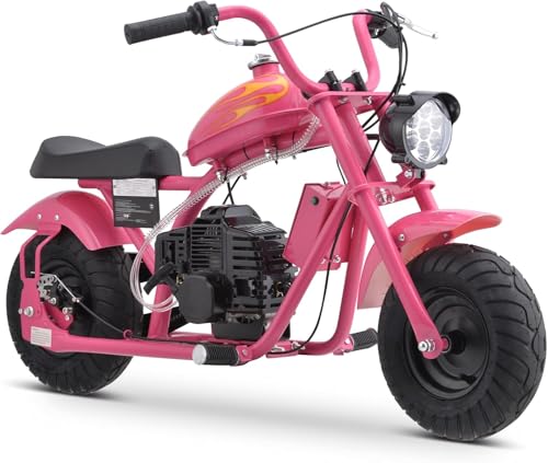 HOVER HEART Gas Mini Chopper Bike, DB004 Model 49.4 CC 2-Stroke Kids Dirt Bike with Big Headlight, Premium Tire, Metal Frame, Disc Brakes, Max Load 165Lbs, Up to 20Mph, EPA Approved (Pink)
