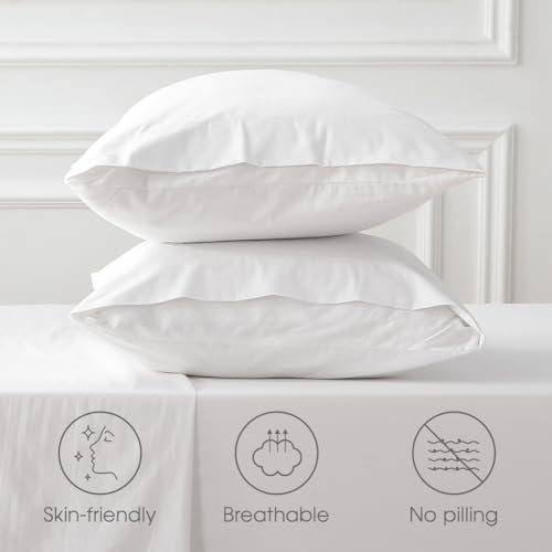 HYPREST Extra Deep Pocket Queen Sheet Set - 100% Cotton, White Hotel Luxury Soft Wrinkle Free Cooling Sheets for Queen Bed Deep Pocket