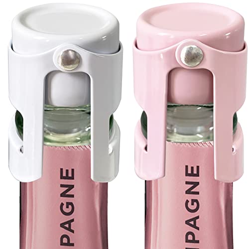 Hyz Champagne Stoppers 1*White 1*Pink, Professional Sparkling Wine Stopper For Prosecco, Cava And Bubbly, Champagne Bottle Cork, Saver, Sealer - Stainless Steel & Only Silicone Sealed #TOP4