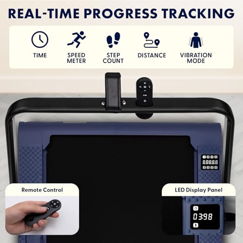 Image of Squatz 2‑in‑1 Walking Pad Treadmill with Handlebar & Vibration Plates - Compact Walking Pad with LED Display, Device Holder, Quiet 1.0HP Motor & Remote for Home or Office Fitness