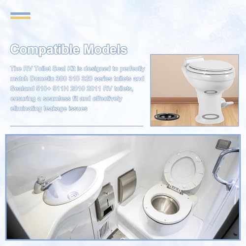 Image of 385345892 RV Toilet Seal Kit 3 Inch Socket Flange Kit Compatible with Do-Metic 300 310 320 Replacement for 385345892 34120 12524 Sealand 510 511H 2010 2011 Combo Kit Durable RV Toilet Accessory