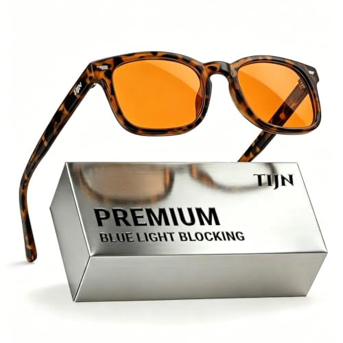 Image of TIJN Premium Blue Light Blocking Glasses for Women Men Computer Gaming Use | Square TR90 Frame Nerd Eyeglasses Anti Blue Ray with Red, Orange, Clear Lens for Computer, Phone, TV and Evening Screen Use