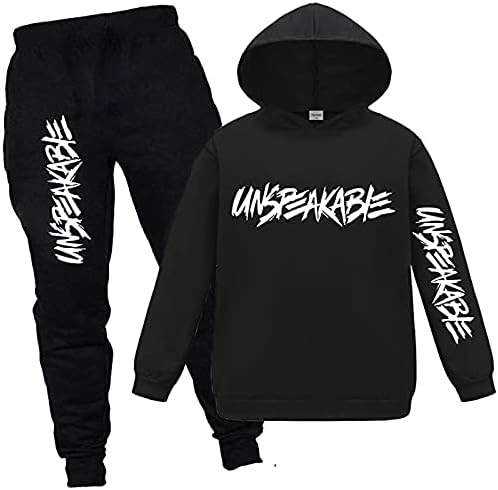 Boys Hoodies Kids Clothes Set Pullover Tracksuit Jogging Girls Sweatshirts Set 2 Pieces (Black, 10-11 Years)