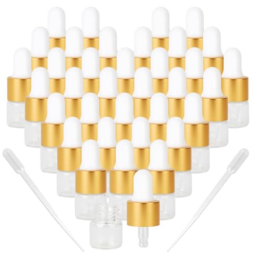 Clear 1ml Mini Cuticle Oil Dropper Bottles Serum Travel Containers with Gold Lids Cuticle Oil Dropper Bottles for Travel Essential Oils Tinctures Cosmetics Liquid Aromatherapy Lab Sample Containers