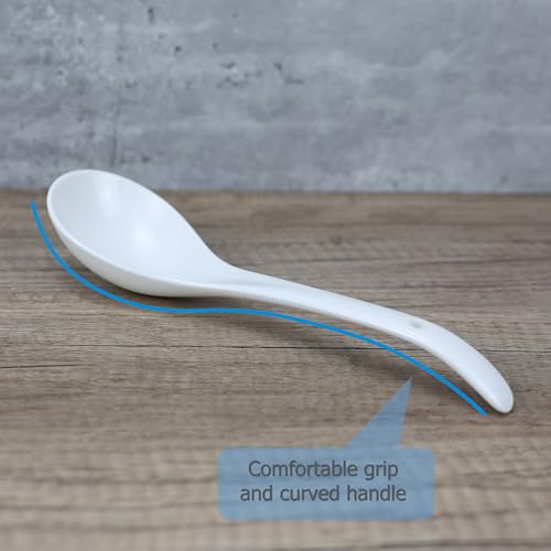 EIKS Large Ceramic Soup Ladles Spoon, 10 inch Long and Bright White, Working for Serving Cooking Stirring Scooping in Home Kitchen Restaurant Cookware
