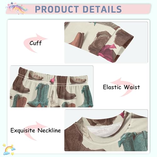 Pajama Sets Long Sleeve Cowboy Boots with Scarves Soft Comfy Sleepwear 2 Piece PJS 3-8T4