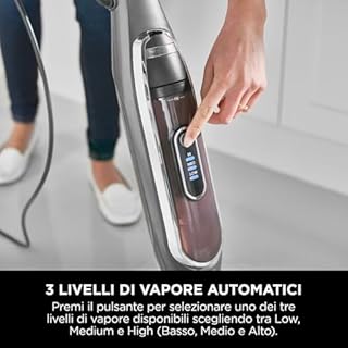 Shark Automatic Klik n' Flip Steam Mop, Scopa a Vapore Intelligente, Cavo 6 m, 2 Panni Lavabili, Serbatoio Capacità di 375 ml, Riscaldamento in 30 Secondi, Bordeaux/Grigio, S6003EU