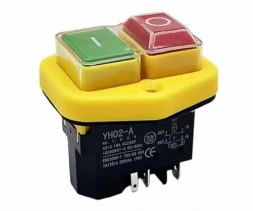 1PC Start Button Switch YH02-A Rectangular Electromagnetic Switch - 16(15) A 250VAC T85/55 5E4 IP55 5-Pin for Slicers & Power Tools