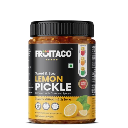 Fruitaco Lemon Pickle – Authentic Indian Pickle with Tangy and Spicy Flavor | Perfect Side for Meal (500 Gm, Sweet & Sour Lemon Pickle)