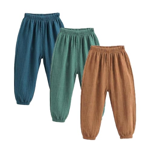 Pantalon bouffant garçon fille 1-7 ans en coton lin | Lot de 3 pantalons de survêtement