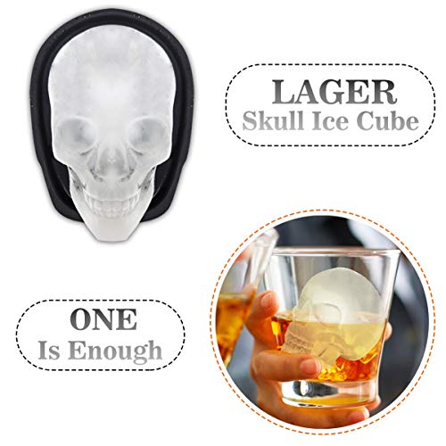 Extra Large 3D Skull Ice Cube Mold Silicone Ice Molds for Whiskey Ice Cube Trays with Funnel for Big Mouth Cup Skull Ice Maker with Resin Chocolate sugar Whiskey Ice Mold for Parties (2 PCS)