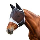 Masque Anti-Mouches Noir pour Chevaux, Protection UV, Masque Anti-Mouches Confortable et R...