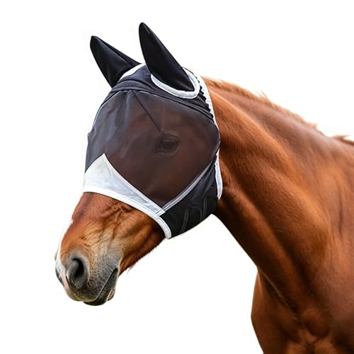 Fliegenmaske Pferd Schwarz Fliegenmaske Pferd UV Schutz Fliegenmaske Comfort Breathability Fliegenohren Horse Fly Mask für Horse Fliegenhaube(L)