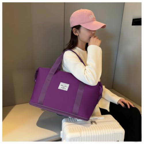 Image of WILDHORN 40 Liters Nylon Expandable Travel Duffle Bag for Men & Women, Waterproof Weekender Luggage Bag, Foldable Gym & Overnight Travel Hand Bag with Wet & Dry Compartment (Purple)