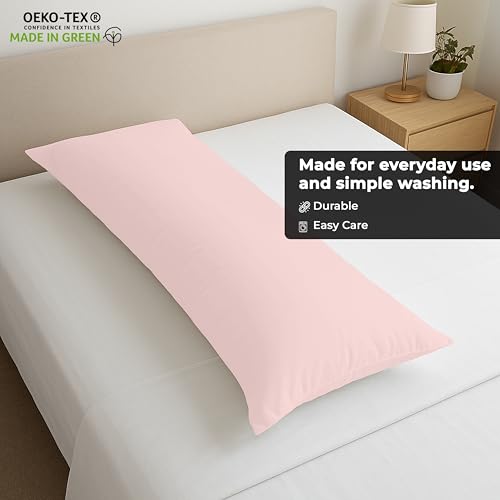 Image of ROYALE LINENS Body Pillow Cover - Double Brushed 1800 Microfiber - 20 inchx54 inch with Hidden Zipper Closure - Wrinkle & Fade Resistant - Super Soft Body Pillowcase 2 Pack (Pink, Pack of 2)