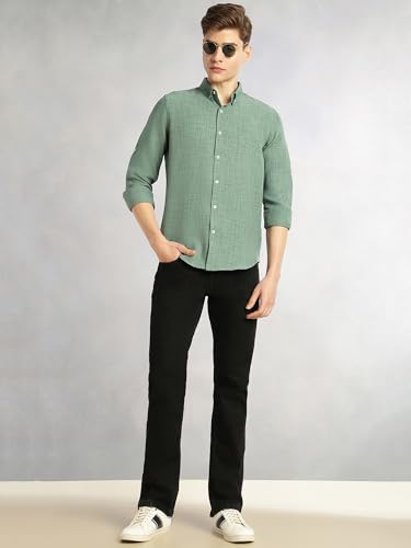 Image of Thomas Scott Men's | Solid | Textured Fabric | Full Sleeve | Slim Fit | Polyester-Blend | Spread Collar | Casual Shirt