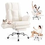 HOMRELEXA Big and Tall Office Chair, Flip Armrests for Pets & Cross Legged Sitting, Executive Ergonomic Computer Gaming Chair with Foot Rest, Teddy Fleece Wide Seat Reclining Desk Chair, Beige