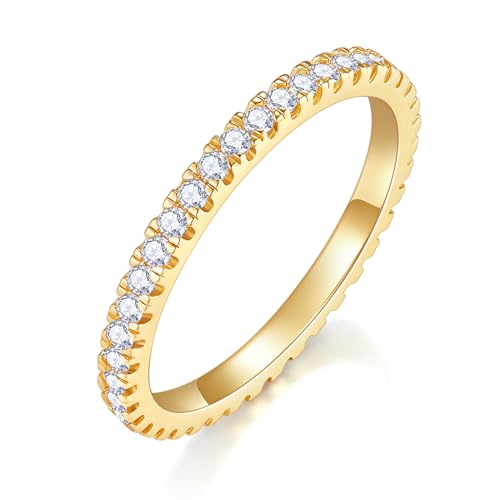 MINDDHA Stackable Rings for Women- Cubic Zirconia Simulated Diamond Stackable Eternity Bands/Gold Color - 2mm Stacking Rings for Oura Gen 4/Oura Gen 3 Size 5.5