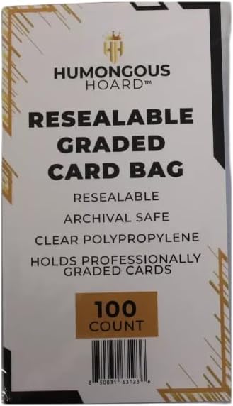 Humongous Hoard Resealable Graded Card Bag, 100 Count, Clear Polypropylene, Archival Safe for PSA BGS SGC Slabs