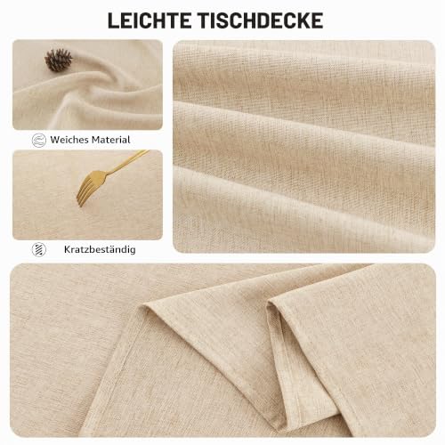 DWCN Leinen Beige Tischdecke Leinenoptik 130x180cm,Abwaschbar Tischtuch – Ansicht 2