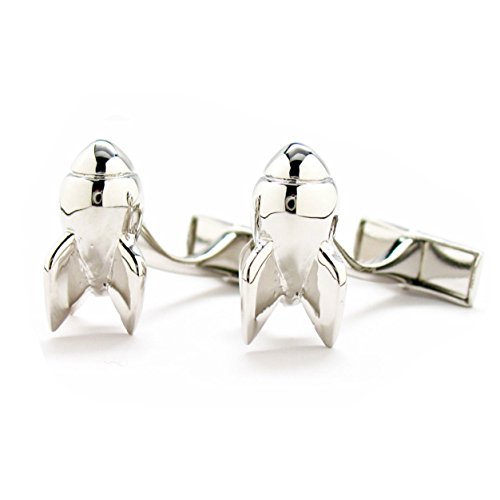 Men's Executive Silver Tone Rocket Ship Space Traveler Cufflinks Cuff Links