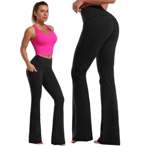 Image of BUBBLELIME Women Out Pockets High Waist Bootlegs Tummy Control Yoga Flared