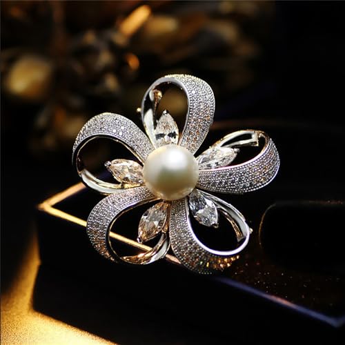 Image of Delicate Pearl Rhinestone Crystal Flower Brooch Pin for Women Dress Hat Decoration Bride Engagement Wedding Jewelry