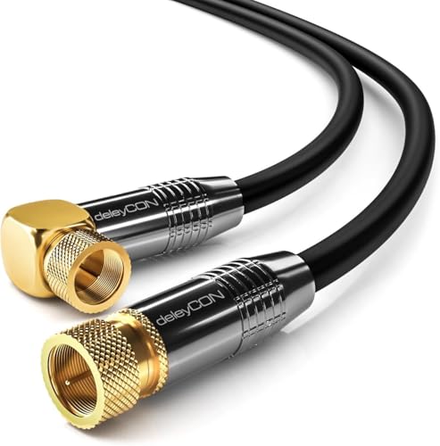 deleyCON 1 5m SAT Antennenkabel Satellitenkabel Koaxialkabel - HDTV Full HD 4K - F-Stecker 90 Gewinkelt zu F-Stecker Gerade - Schwarz