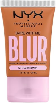 NYX Professional Makeup Blurring Tint Foundation, Medium Coverage, Matte Finish, With Niacinamide, Matcha and Glycerin, 12 Hours Hydrating, Bare With Me Blur, 30 ml, Shade Medium Dark