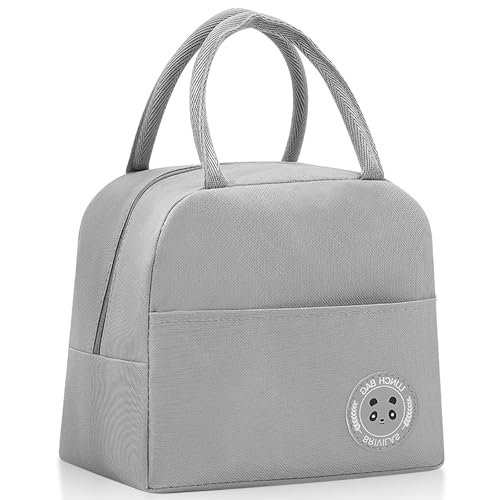 lohey Insulated Lunch Bag, Thermal Lunch Box for Adult Kids, Water-Resistant Small Cool Bag Leak-Proof Lunch Organizer for Work, School, Picnic (Grey)