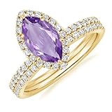 1.00 Carat Marquise Cut Amethyst & White Diamond Halo Engagement Ring For Women, 14K Rose Gold Plated 925 Silver February Birthstone Amethyst Side Stone Halo Bridal Set