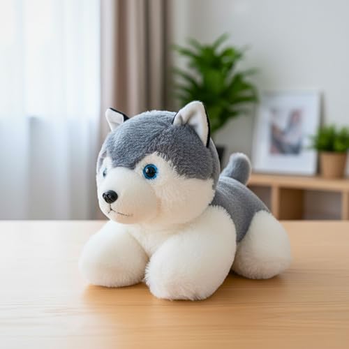 Image of Tickles Husky Dog Soft Stuffed Plush Animal Toy for Kids Boys & Girls Birthday Gifts (Color: Grey Size: 28 cm)