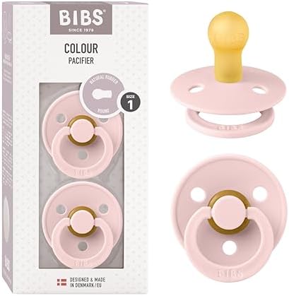 BIBS Pacifiers Colour Collection | Natural Rubber Baby Pacifier | Set of 2 BPA-Free Soothers | Made in Denmark | 0+ Months (Pack of 2) | Blossom