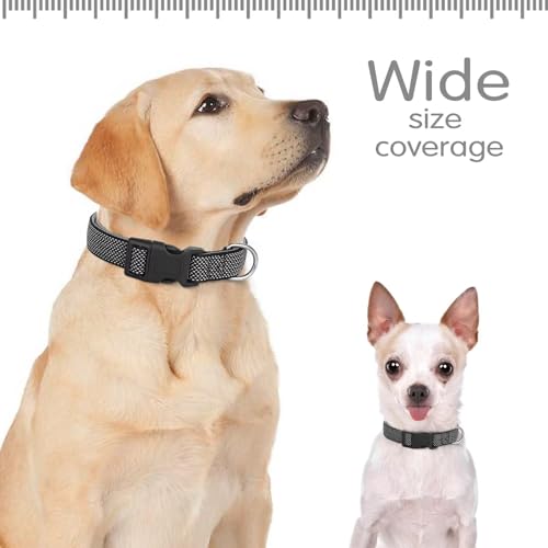 Didog Reflektierendes Hundehalsband mit Schnalle, verstellbar, weiches Neopren, gepolstert, Nylon, Haustierhalsbänder für kleine, mittelgroße und große Hunde, Schwarz, M