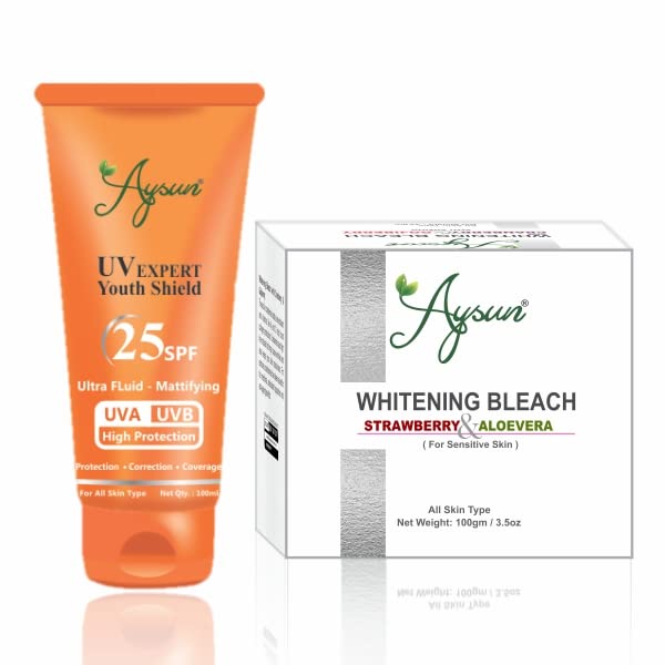 Aysun Combo Pack of UV Expert Youth Shield 25SPF & Whitening Bleach Strawberry-Aloevera Pack of 2