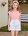 Arshiner Girls Shirts Size 8-10 Cap Sleeve Girls Cute Shirts Crew Neck Tops for Kids Short Sleeve Loose Fit Kids Fashion Tops Pink Stripe