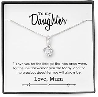 Gift for Daughter, Necklace Gift Message from Mum to Daughter jewellery Birthday Gift for Girls Mother gift to Daughters Personalised Love Necklace for Her, Silver