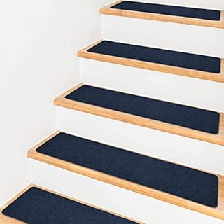 HOUSE DAY Anti Slip Stair Treads Stair Carpet Runners Stair Runner Carpet for Staircases Stair Carpet Treads Non Slip Stair Treads Carpet Stair Treads Stair Carpet Tiles 20x75cm 14pcs Navy