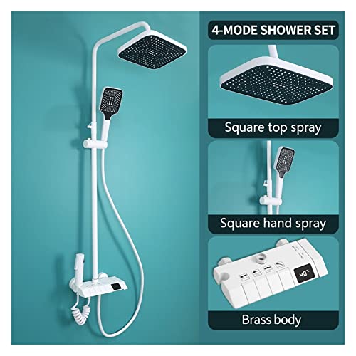 Panneau de douche gris piano en laiton avec mitigeur digital et cascade LWX - 6