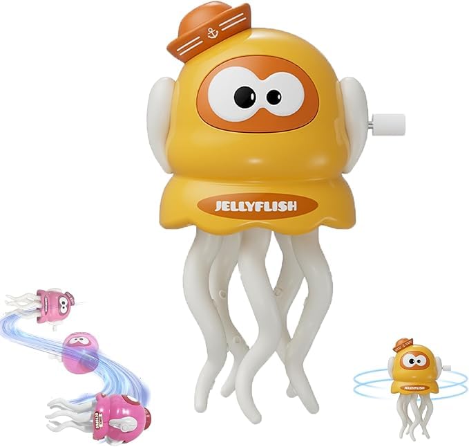 Image of ACROWN Key Operated Octopus Wind Up Toy for Kids, 5-Leg Action Crawling Dancing Jellyfish Toy for Babies (Yellow)