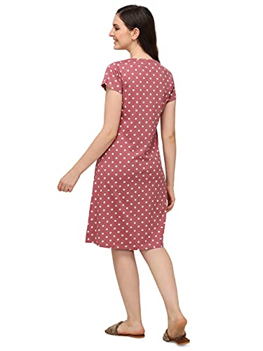 Image of Women's Night Dress Short Sleeve Round Neck Sleepwear with Stylish Contrast Panel, Comfortable Nightwear for Women