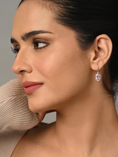 Image of Clara 925 Silver Jino Pink Solitaire Pendant Earrings Chain Ring for Women | Gift for Girl Girlfriend Wife | Rakhi Rakshabandhan Gift for Sister Bhabhi |Platinum Plated | Swiss Zirconia | Jewellery Set