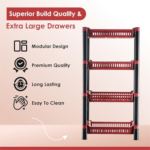 Image of Urbane Home Pack of 5 Multipurpose Racks for Storage | 4-Tier Kids Toy Organizer /Under Wash Basin & Office Storage Cabinet & Shelves | Maroon