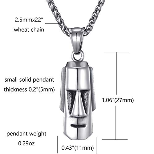 Moo&Lee Easter Island Statue Pendant Necklace For Men Women Boys And Girls Small Moai Pendant 24 Inch Stainless Steel Link Chain Unisex #TOP2