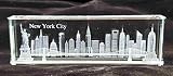 New York Souvenir NYC Skyline 3D Crystal Laser Etched Glass Paperweight 5"W x 1.6"H