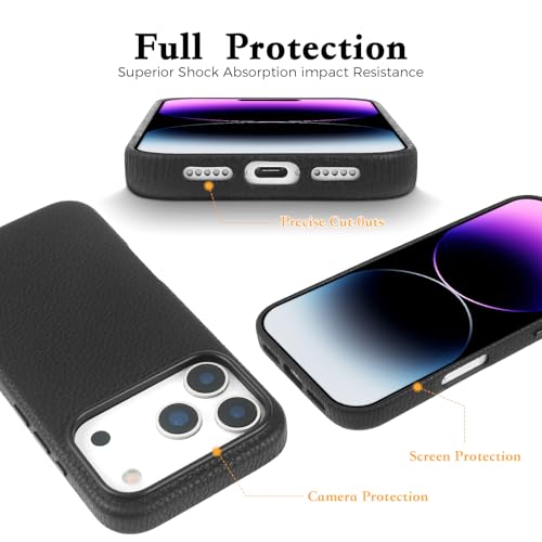 Coque en cuir iPhone 17 Pro Max véritable grain litchi protection antichoc - 5