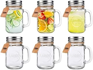 Smith's Mason Jars Set of 6 Mason Jar Mugs 16oz or 473ml with Screw Top Lids | Drinking Glasses Ideal for Making Overnight Oats and Smoothies | All Come with Gift and Present Tags