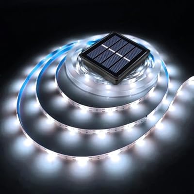 Solar LED Strip Lights Outdoor Waterproof 19.6FT 180 LED White Solar Powered LED Rope for Outside, Garden, Swimming Pool Stair Step Gazebo Canopy Back Christmas Accent Lighting (Upgraded Version)