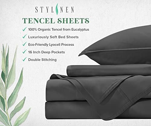 100% Organic Eucalyptus Bed Sheets King Size 4 Piece Set, Tencel Lyocell, Silky Soft & Smooth, Breathable, 16 Inch Deep Pockets, 1 Fitted, 1 Flat, 2 Pillowcases (King, Stone Grey) - Thumbnail 2